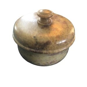 VTG Round Soapstone Small Trinket Box With Lid Brown Made in India Bottom Feet